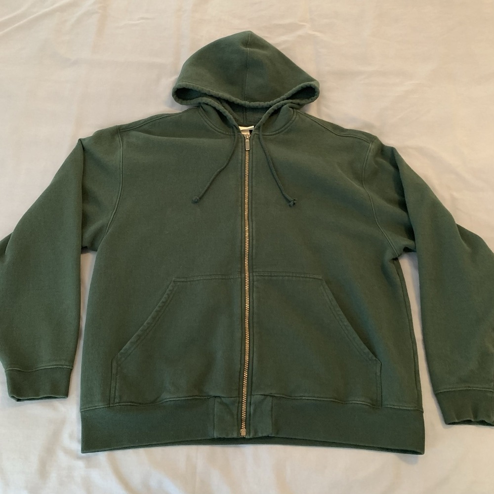 L.L. Bean Hoodie Mens Large Green Full Zip Fleece Kangaroo Pocket Sweatshirt